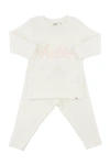 Oh Baby ! "hello" Pale Pink Embroidered Two Piece Set In Cream