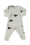 Oh Baby ! Hockey Skates Print Long Sleeve Two Piece Set In Heather Grey