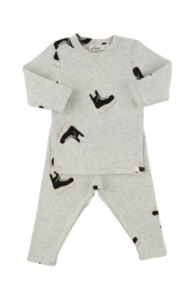 Oh Baby ! Hockey Skates Print Long Sleeve Two Piece Set In Heather Grey