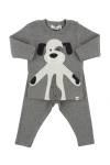 Oh Baby ! Large Cream Puppy Applique Long Sleeve Two Piece Set In Coal