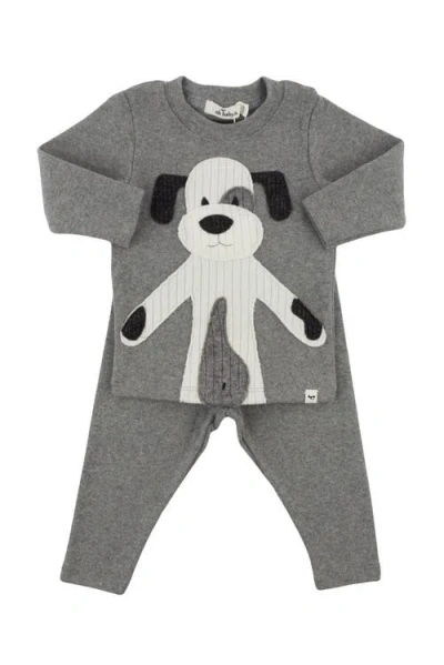 Oh Baby Kids' ! Large Cream Puppy Applique Long Sleeve Two Piece Set In Coal