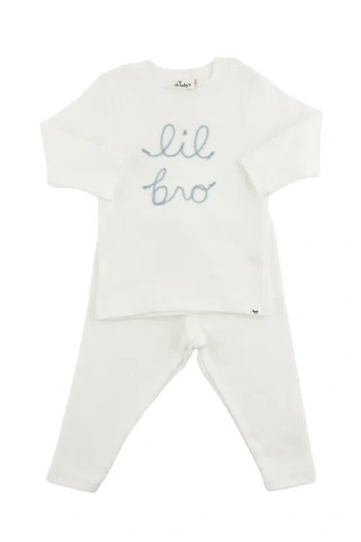 Oh Baby ! "lil Bro" Fog Embroidered Two Piece Set In Cream