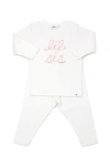 Oh Baby ! "lil Sis" Pink Sparkle Embroidered Two Piece Set In Cream