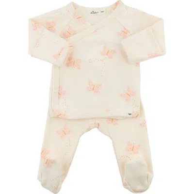 Oh Baby ! Mini Butterflies Pink Kimono Set In Milk