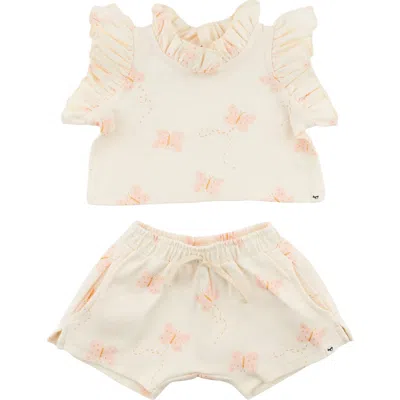Oh Baby ! Mini Butterflies Pink Lola Top Jamie Short Set In Milk