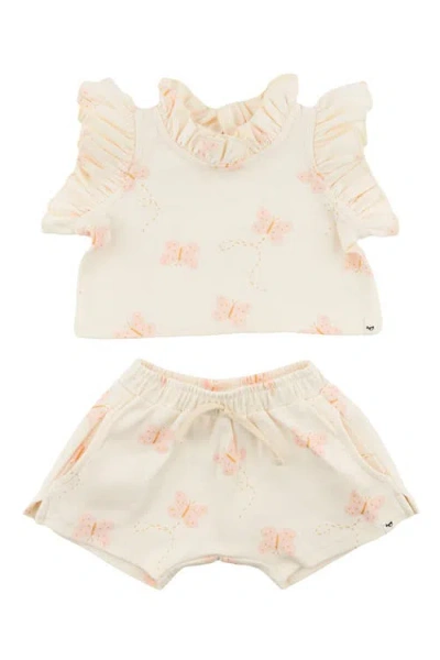 Oh Baby ! Mini Butterflies Pink Lola Top Jamie Short Set In Milk