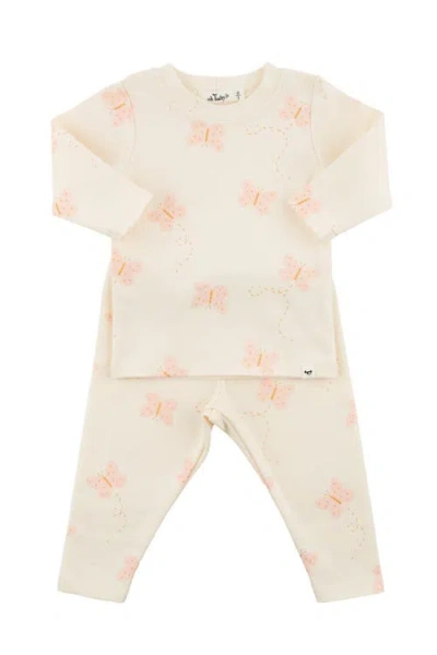 Oh Baby ! Mini Butterflies Pink Two Piece Set In Milk