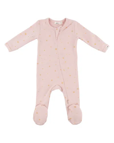 Oh Baby Kids' ! Mini Gold Star Foil Zipper Footie In Pink