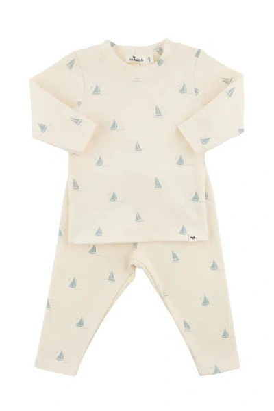 Oh Baby Kids' ! Mini Sailboats Two Piece Set In Milk