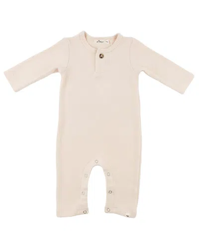 Oh Baby Mini Stripe One Button Long Romper In Neutral