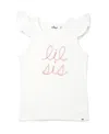 Oh Baby ! ! Girls' "lil Sis" Pink Sparkle Embroidered Flutter Sleeve Tank - Baby In White
