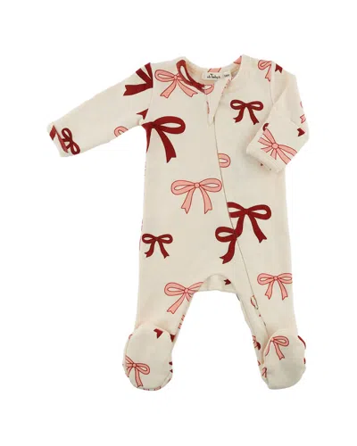 Oh Baby Kids' ! Pink Cherry Bows Baby Rib Zipper Footie In Brown