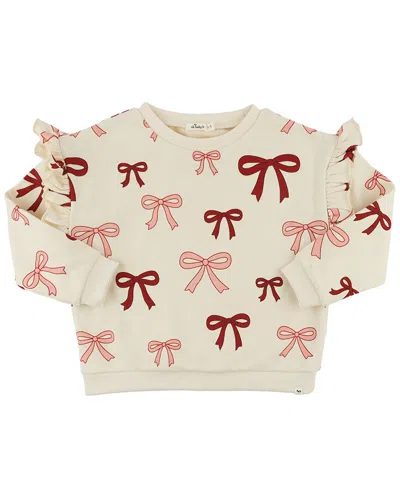 Oh Baby Kids' ! Pink Cherry Bows Ruffle Slouch Sweatshirt In White