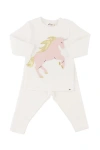 Oh Baby ! Prancing Unicorn Applique Long Sleeve Two Piece Set In Cream
