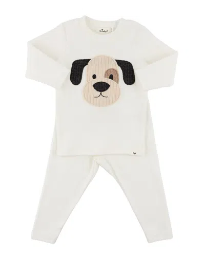 Oh Baby Puppy Face Applique 2pc Set In Neutral