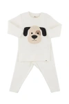 Oh Baby ! Puppy Face Applique Long Sleeve Two Piece Set In Cream