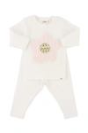 Oh Baby ! Quilted Flower Applique Long Sleeve Two Piece Set In Cream