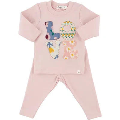 Oh Baby ! Quilted Love Stacked Applique Long Sleeve Two Piece Set In Dusty Pink