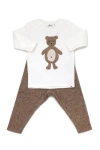 Oh Baby ! Ragdoll Bear Long Sleeve Cream Tee Mixed Two Piece Set In Mushroom Heather