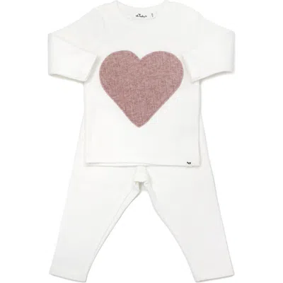 Oh Baby ! Ribbed Blush Heart Long Sleeve Two Piece Set In Cream
