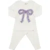 Oh Baby ! Ruffle Bow Lavender Sparkle Two Piece Set In Cream