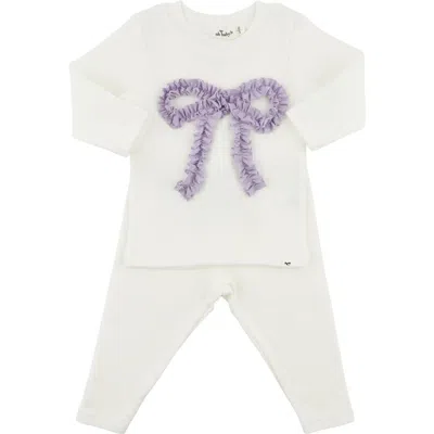 Oh Baby ! Ruffle Bow Lavender Sparkle Two Piece Set In Cream