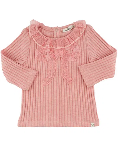 Oh Baby Kids' ! Ruffle Bow Mesh Emily Tee In Pink