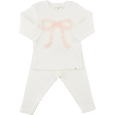 Oh Baby ! Ruffle Bow Pink Silver-fleck Tulle Two Piece Set In Cream