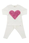 Oh Baby ! Ruffle Heart Bright Pink Sparkle Two Piece Set In Cream