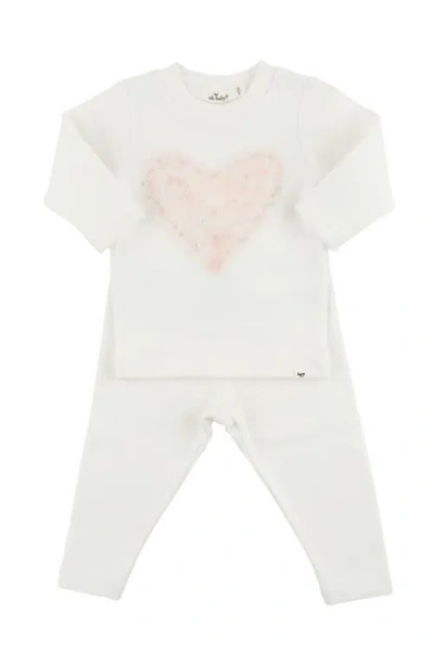Oh Baby ! Ruffle Heart Pink Silver-fleck Tulle Two Piece Set In Cream