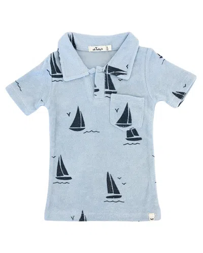 Oh Baby Sailboat Print Terry Polo Shirt In Blue