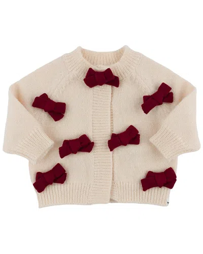 Oh Baby Scandi Cardigan With Berry Red Bows In Neutral