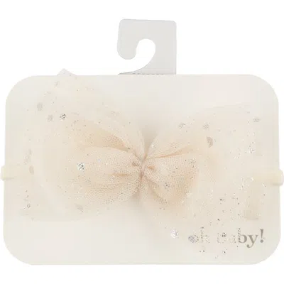 Oh Baby ! Silver Fleck Glinda Bow On Nylon Headband In Natural