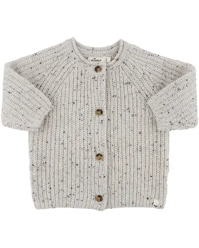 Oh Baby Speckle Knit Grandpa Roll Neck Cardigan In Gray