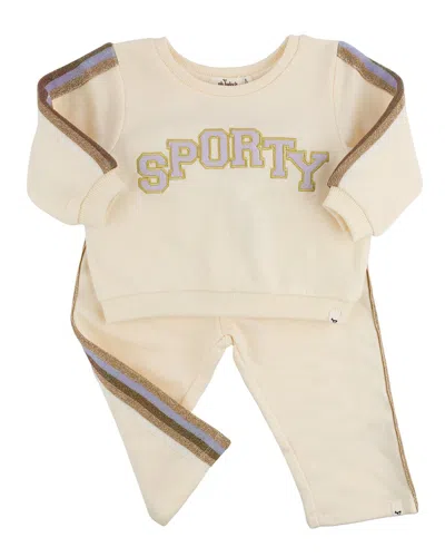 Oh Baby Kids' ! "sporty" Striped Sleeve 2pc Set In Neutral