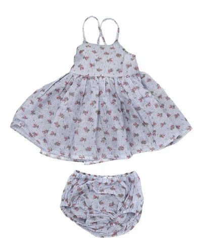 Oh Baby Kids' ! Stripe With Roses Woven Party Dress In Gray