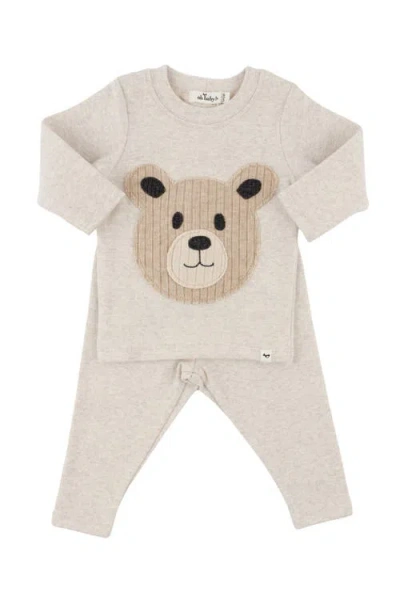 Oh Baby Kids' ! Teddy Bear Face Applique Long Sleeve Two Piece Set In Malt