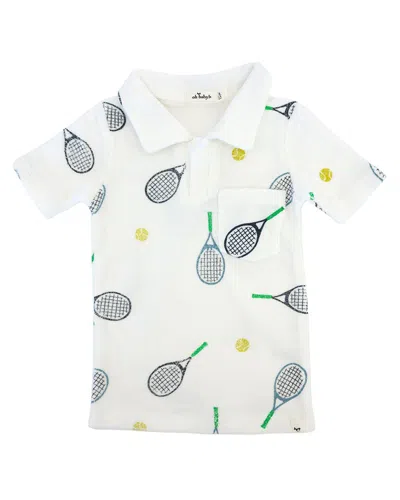 Oh Baby Kids' ! Tennis Print Terry Polo Shirt In White