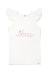 Oh Baby ! "three" Pink Embroidered Cotton Baby Rib Flutter Sleeve Tank In Cream