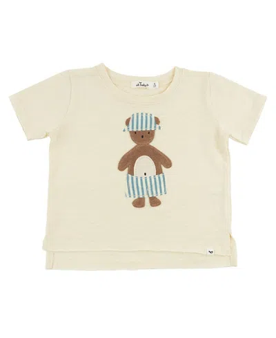 Oh Baby ! Unisex Beach Bear Applique Raw Edge Slub Tee - Little Kid In Neutral