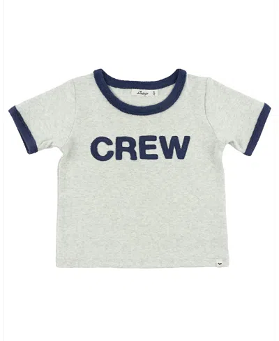 Oh Baby ! Unisex Billie Slub Crew Applique Ringer Tee - Baby In Gray