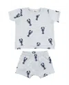 Oh Baby ! Unisex Lobsters Print Raw Edge Slub Short Set - Baby, Little Kid In White