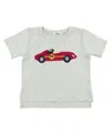 Oh Baby ! Unisex Racecar Applique Raw Edge Slub Tee - Little Kid In Gray