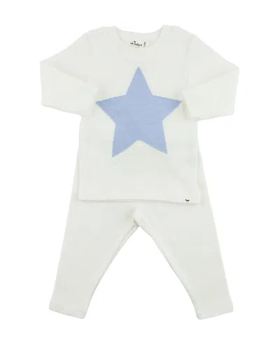 Oh Baby ! Unisex Star Fog Slub Applique 2-piece Set - Baby In White