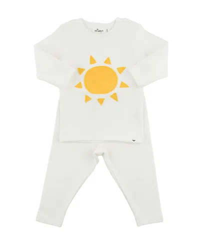 Oh Baby ! Unisex Sun Slub Applique Two Piece Set - Baby In White
