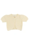 Oh Baby ! Wave Stitch Juliet Pointelle Short Sleeve Cardigan In Neutral
