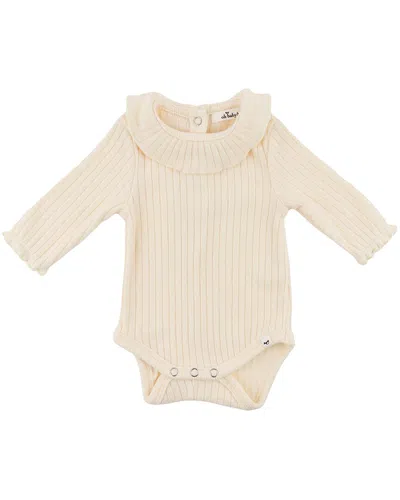 Oh Baby Kids' ! Wide Rib Fuzzy Sweater Knit Ruffle Neck Onesie In White