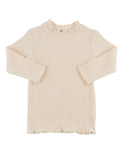 Oh Baby Kids' ! Wide Rib Lettuce-edge Mock Neck Top In Neutral