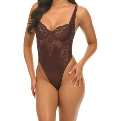 Oh La La Cheri Adeline Underwire Lace & Mesh Teddy In Brown