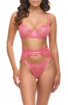Oh La La Cheri Alicia Underwire Bra, Belt & G-string Set In Pink
